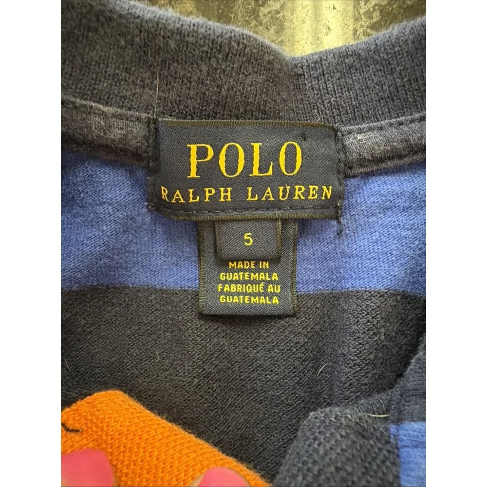 Ralph Lauren Polo Shirt Boys Sz 5 Navy Striped Preppy Pullover Green Horse