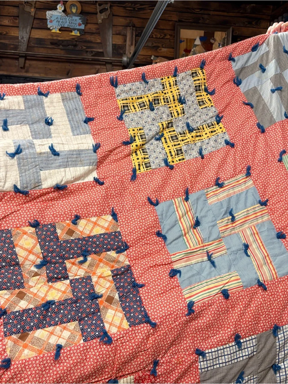 Patchwork Coral Vintage-Inspired Quilt - Coral Multi-Block Design