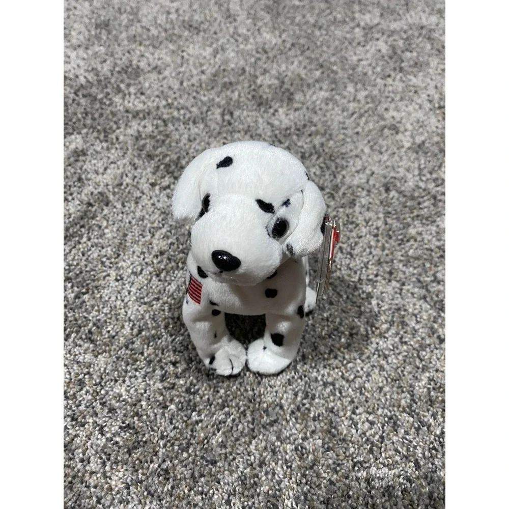 Ty Beanie Baby Rescue Dalmatian Dog Plush American Flag Patch Red Collar 2001