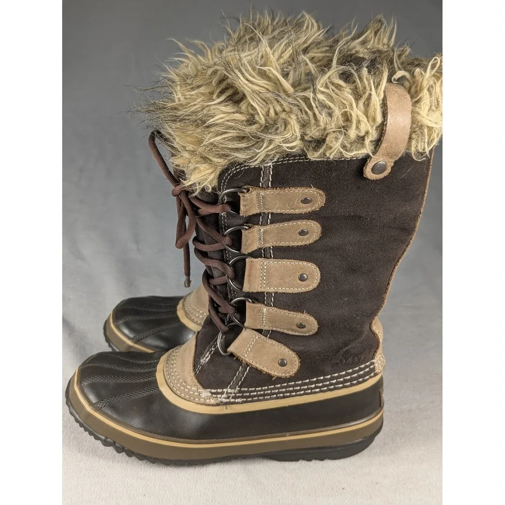 Sorel‎ Joan of Arctic Fur Lined Waterproof Insulated Brown Suede Rubber Womens 8