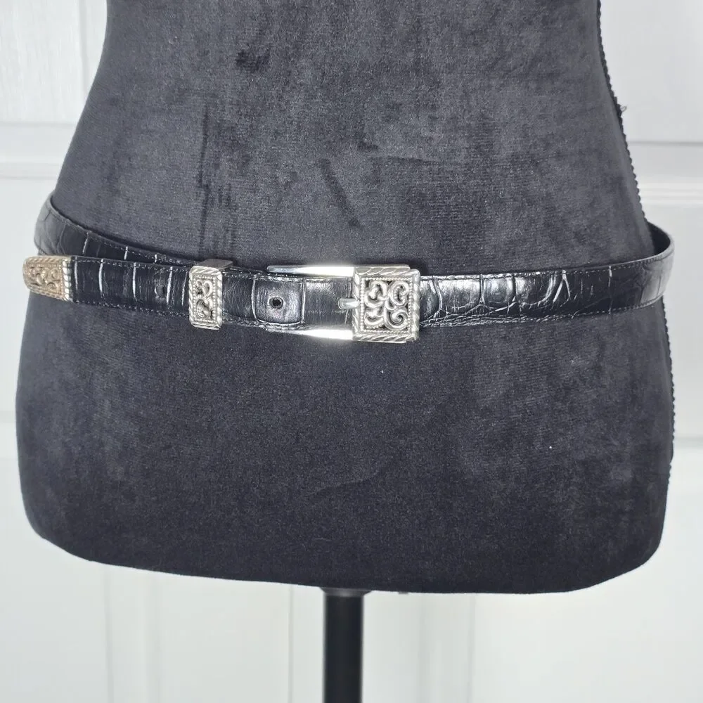 Brighton Black Textured Leather Brilliant Silver Work 3/4