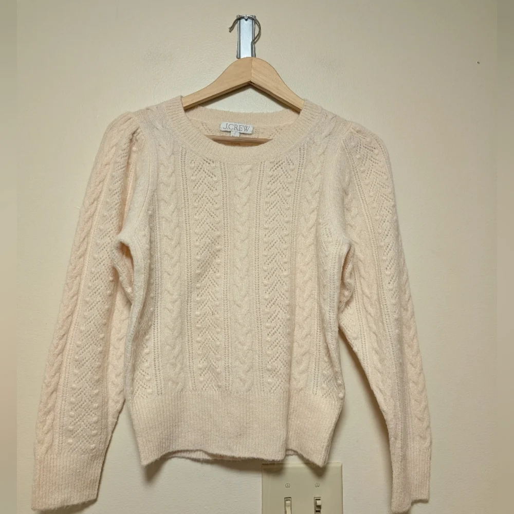 J.Crew Cream Cable Knit Puff Sleeve Sweater Small