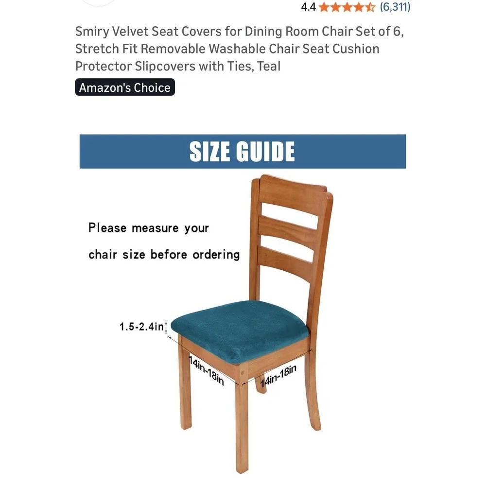 Velvet Seat Covers for Dining Room Chair Set of 6 Stretch Fit Removable‎ Washabl