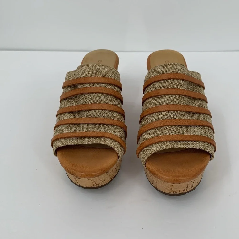 Chocolat Blu Wapi slide wedge platform sandals cork tan shoe clog brown strap 7