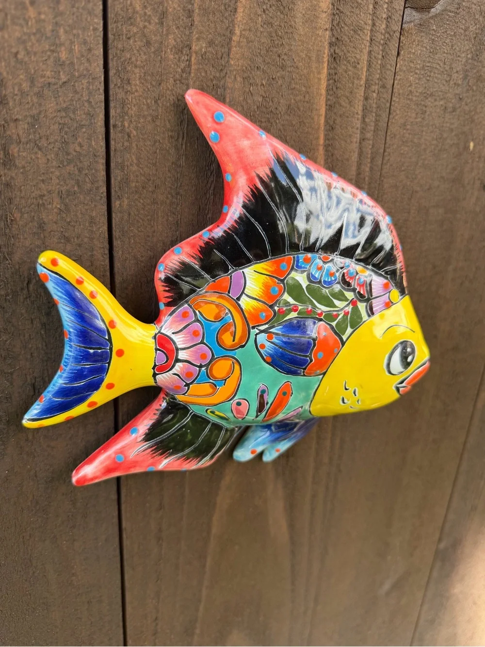 Hand-Painted Yellow Multi-Color Talavera Fish Wall Decor