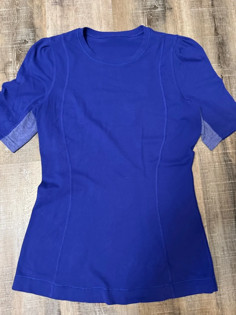 Lululemon Run Top Short Sleeve Blue Mesh Panels Stash‎ Pocket Size 8