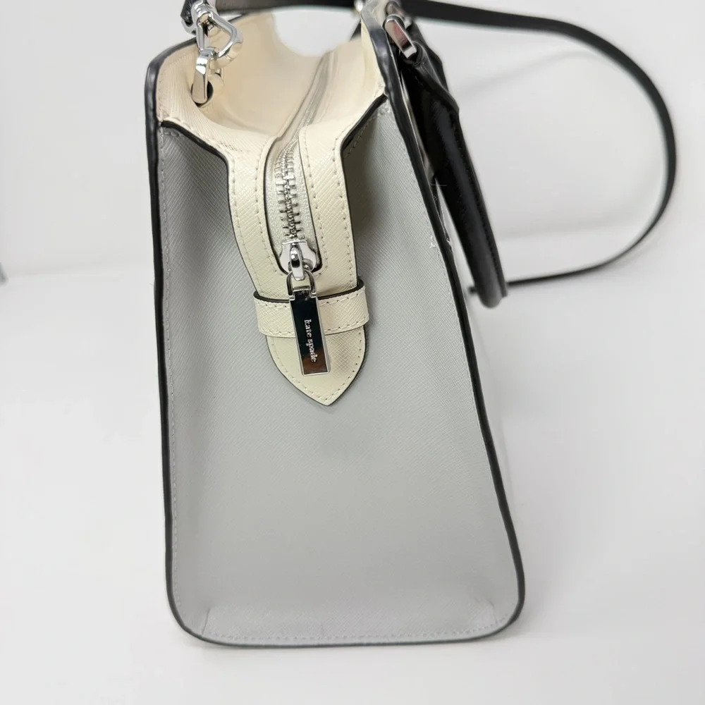 Kate Spade Madison Colorblock Saffiano Medium Satchel Bag Cream/Plat. Gray/Black