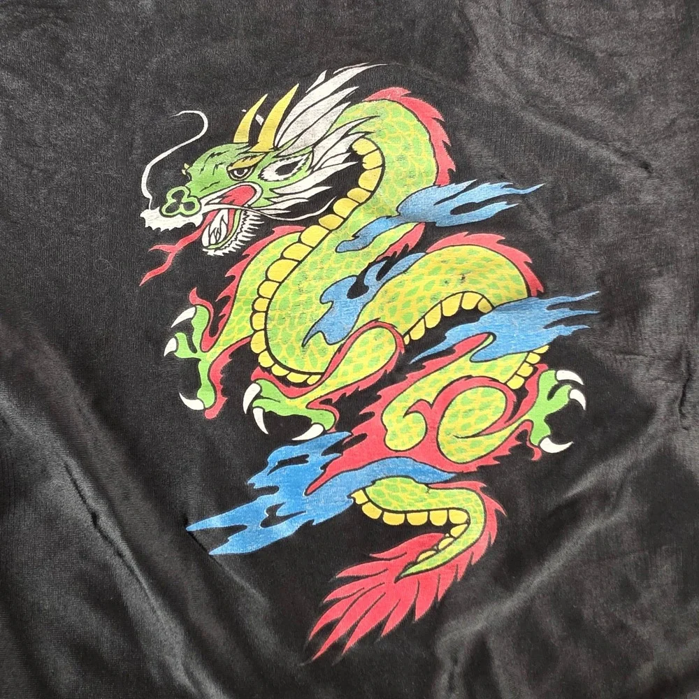 Vintage Kids Karate Dragon Jacket Black Yellow Martial Arts Uniform Youth Large