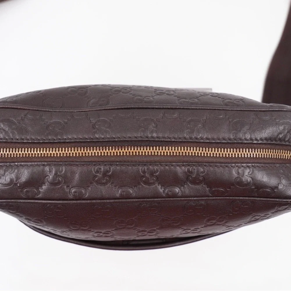 AUTHENTIC Gucci Dark Brown Embossed Leather Messenger Bag