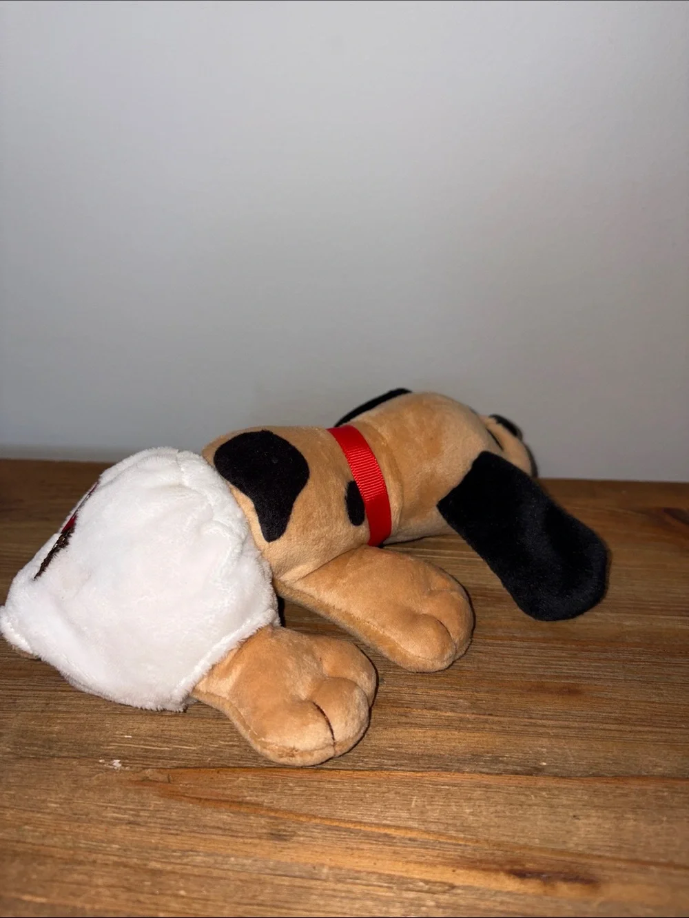Vintage Plush Puppy Pound Dog Toy with Red Collar - Soft Tan & Black Puppy