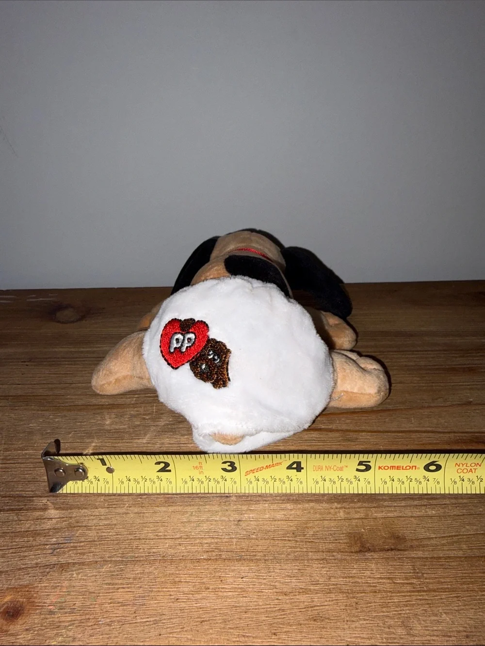 Vintage Plush Puppy Pound Dog Toy with Red Collar - Soft Tan & Black Puppy
