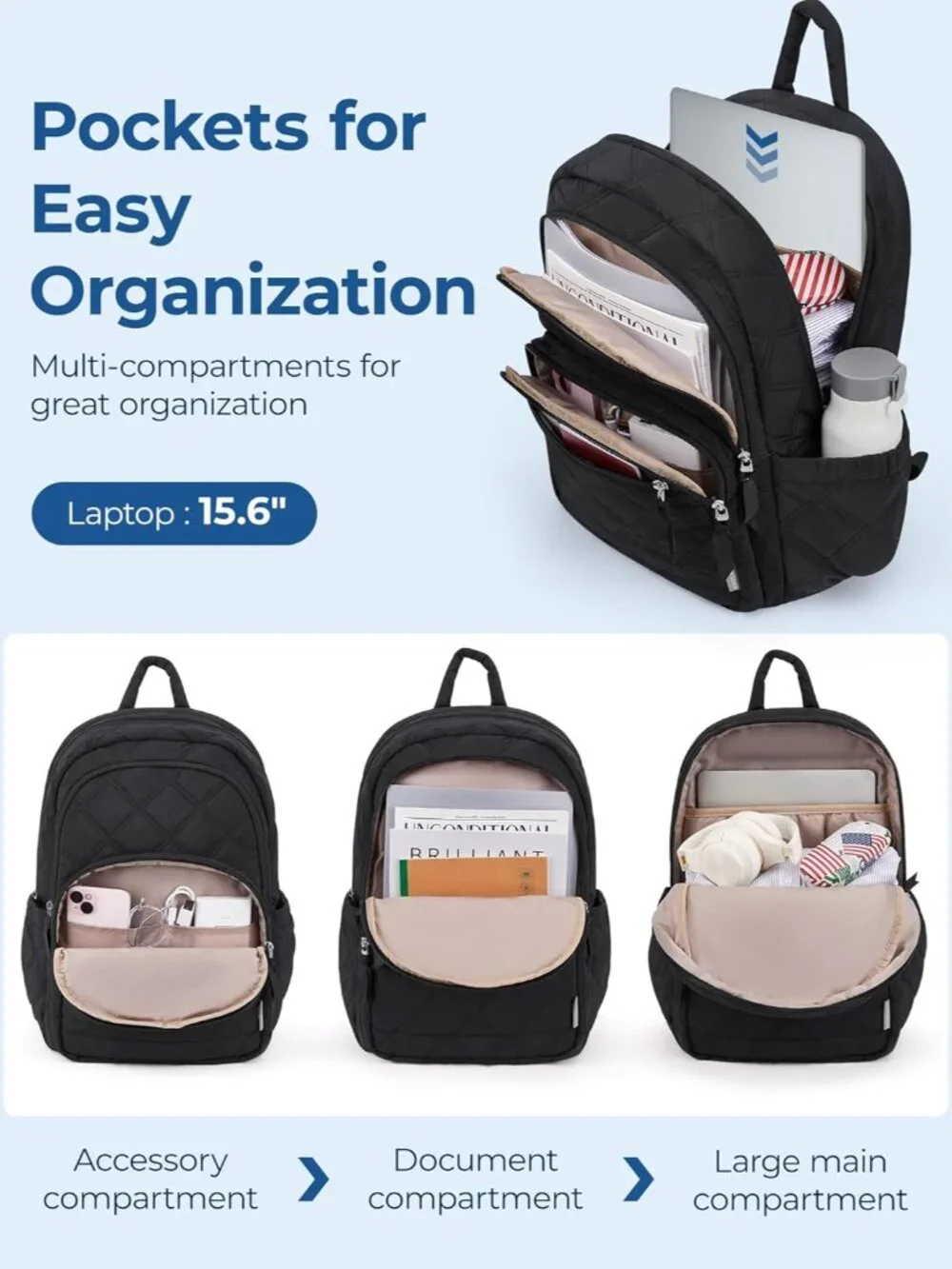 Chic Water-Resistant Quilted Laptop Backpack for Women