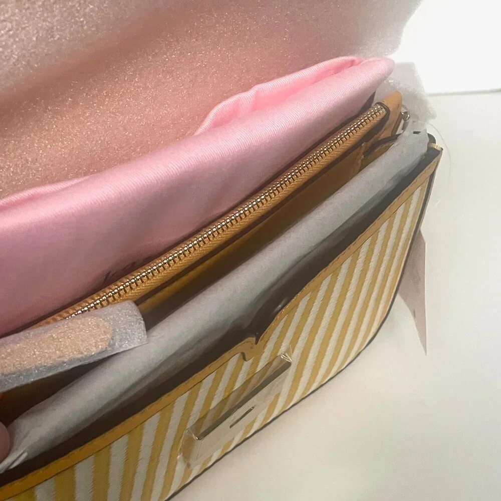Kate Spade Buddie Stripe Yellow Leather Crossbody Clutch