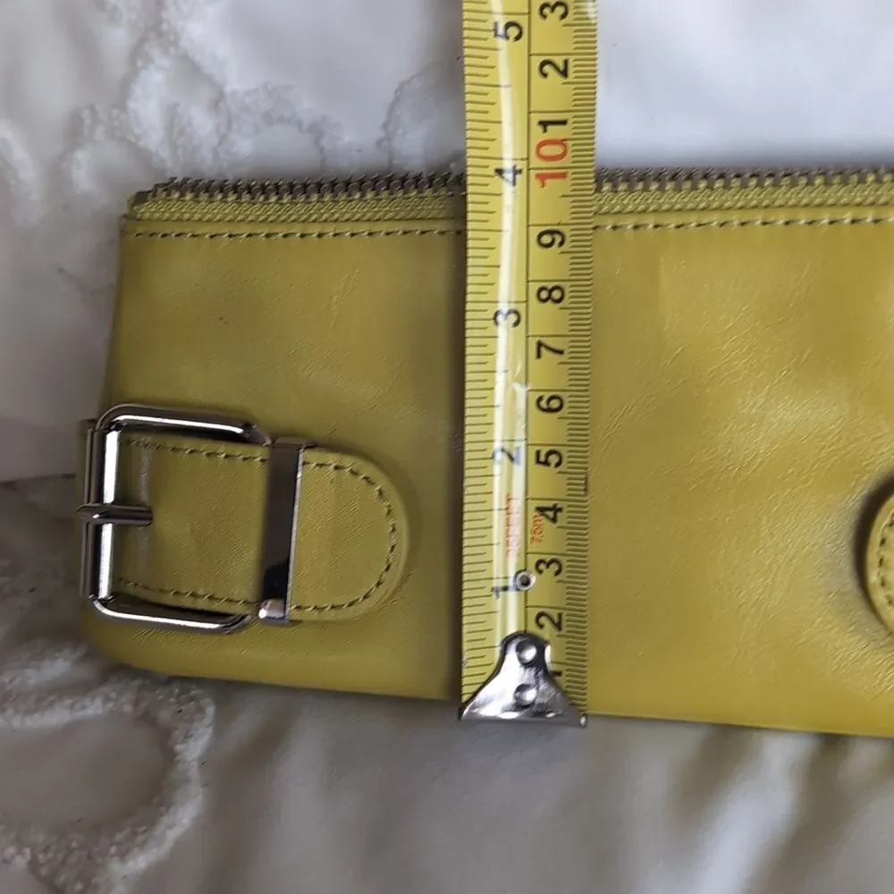 Banana Republic Chartreuse Leather Small Clutch Bag With Chrome Buckle Detail