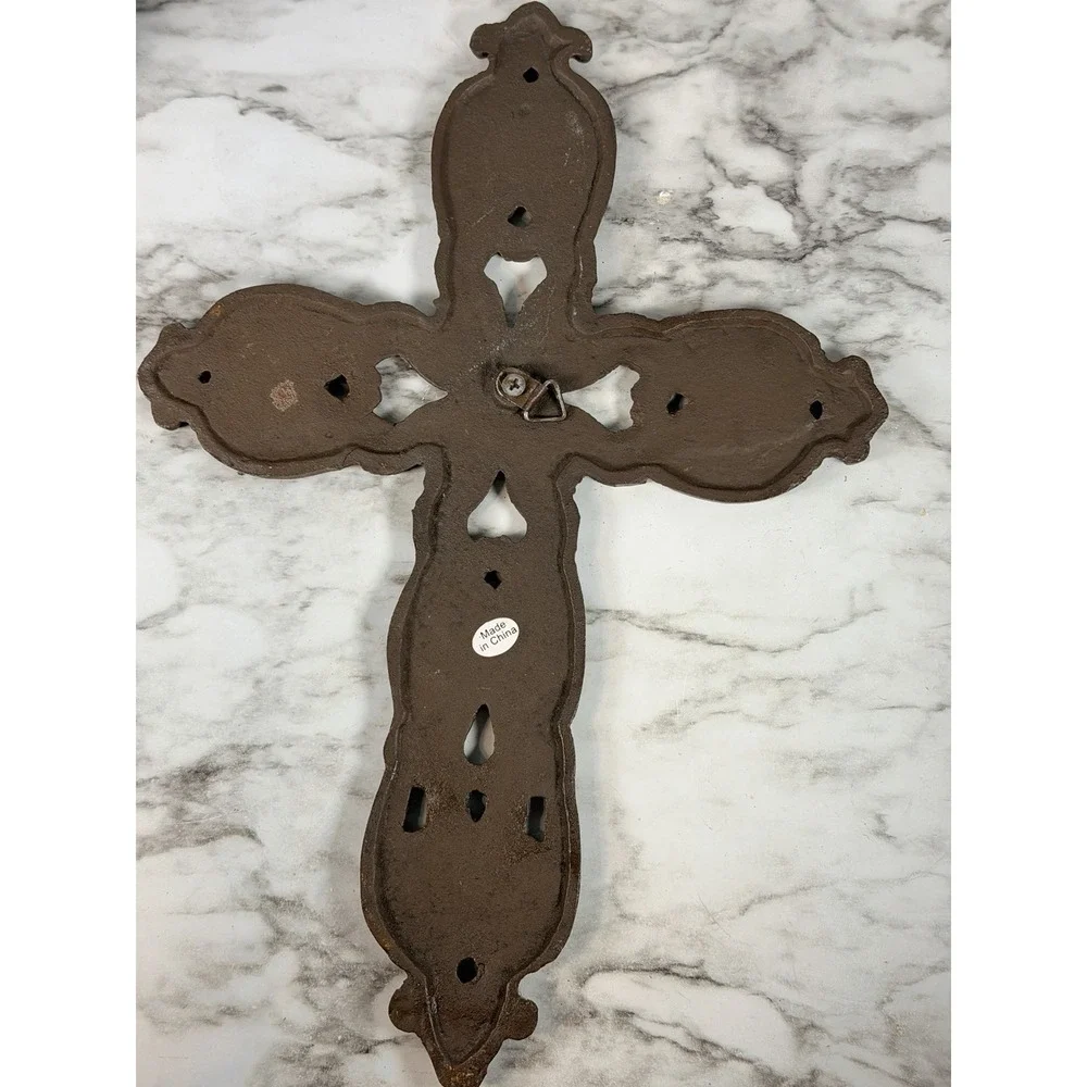 VTG‎ Christian Flat Iron Cross with Floral Patterns: 13 x 9 (P2898)