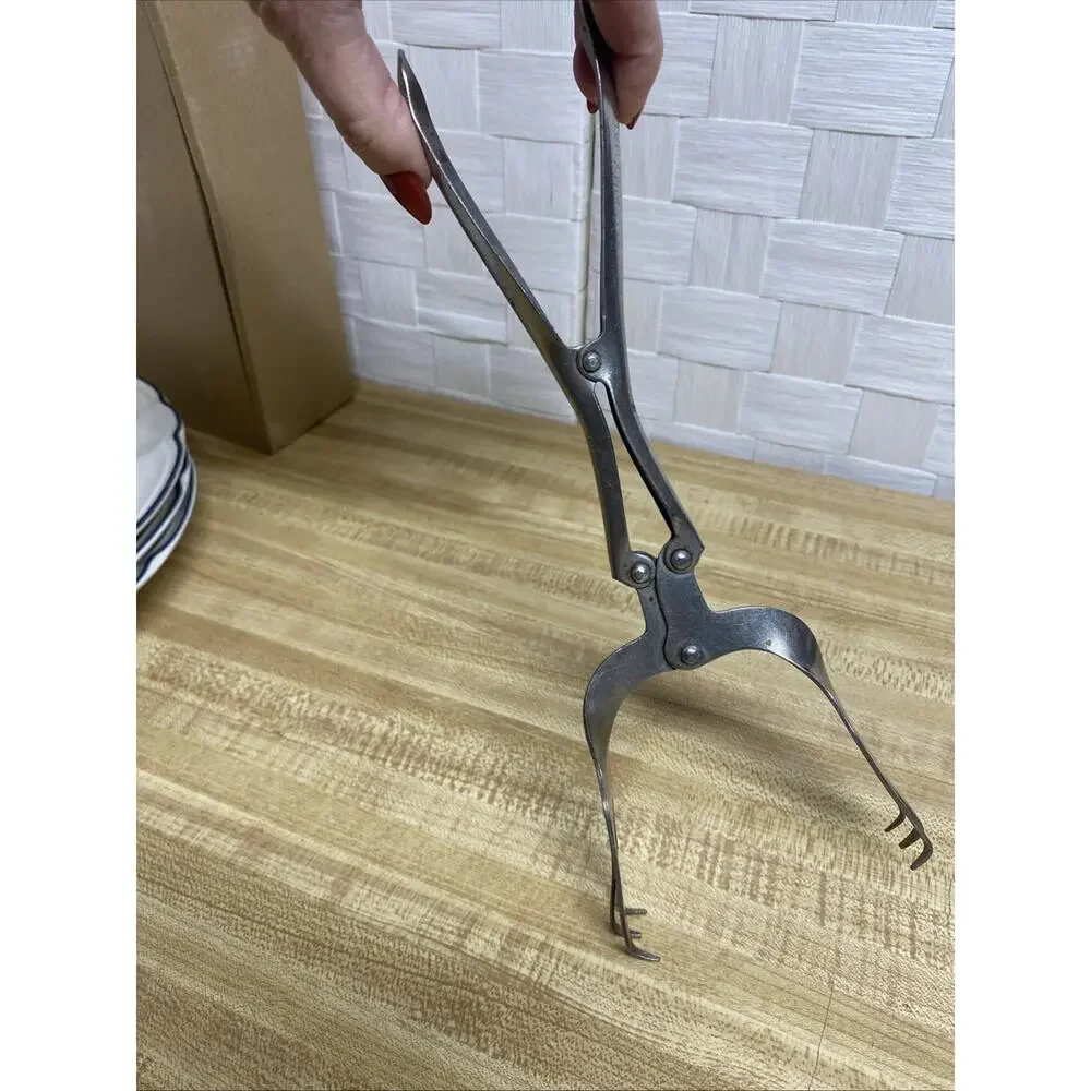 Vintage Fork Salad Canning Ice Tongs Double Pivot Made In USA Mechanical