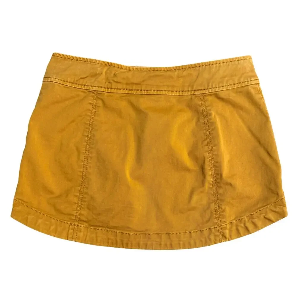 Free People Mini Skirt Zippers Metal Studs Mustard Bohemian Punk Women’s Size 2