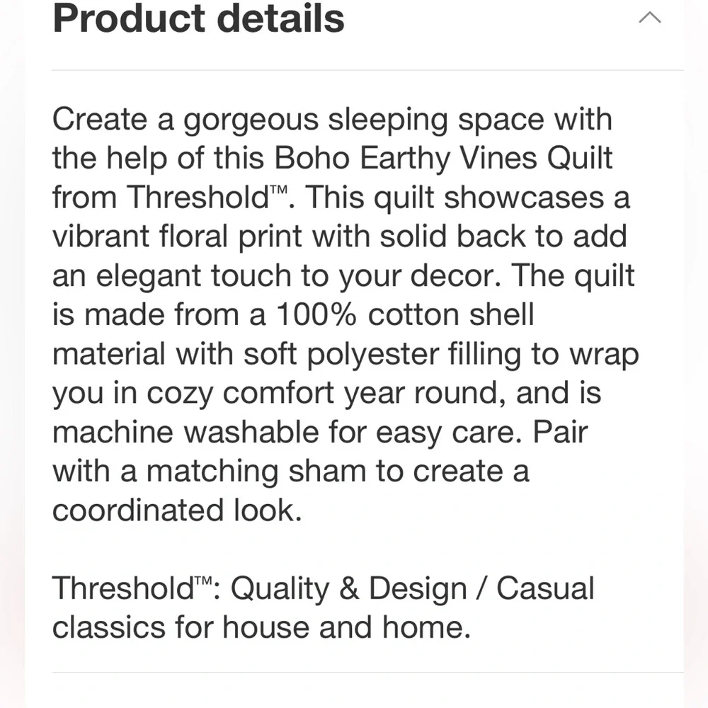 THRESHOLD NWT boho earthy vines reversible quilt -blue/yellow/pink -king