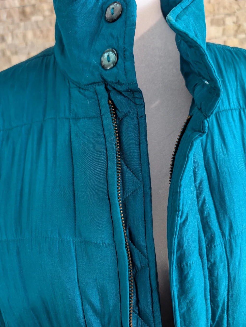 Vintage 90s Clio 100% Silk Quilted Puffer Turquoise Teal Sz M Statement Jacket