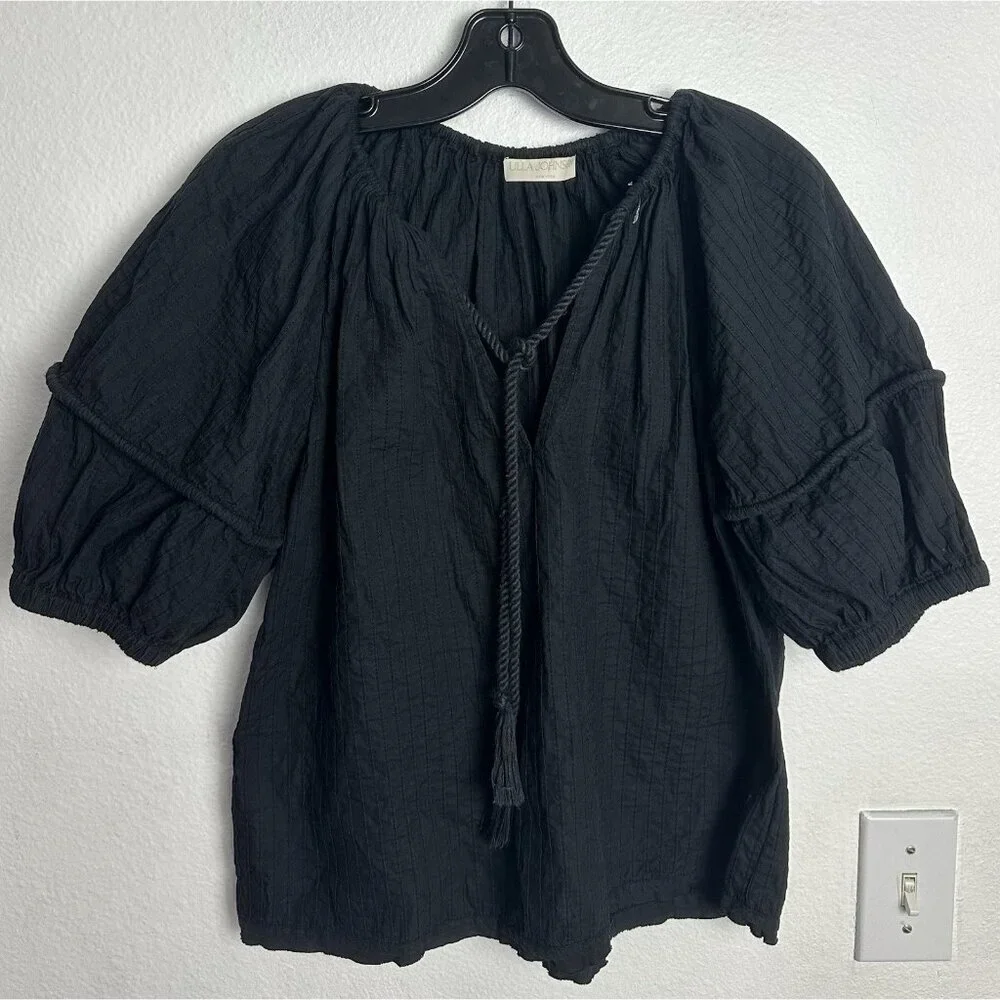 Ulla Johnson Laurenza Blouse Top Solid Pintuck Black Cotton Resort 2