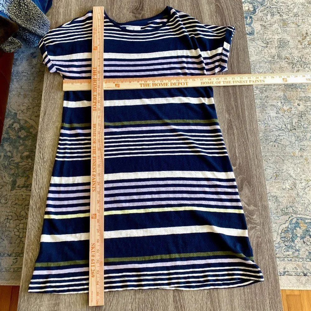 Lou & Grey Nautical Striped Navy White T-Shirt A-Line Shift Dress Women's Small