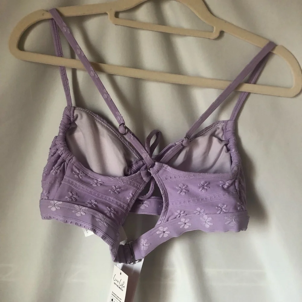 Daisy Eyelet Cinched Cutout Bikini Swim Top Size M
