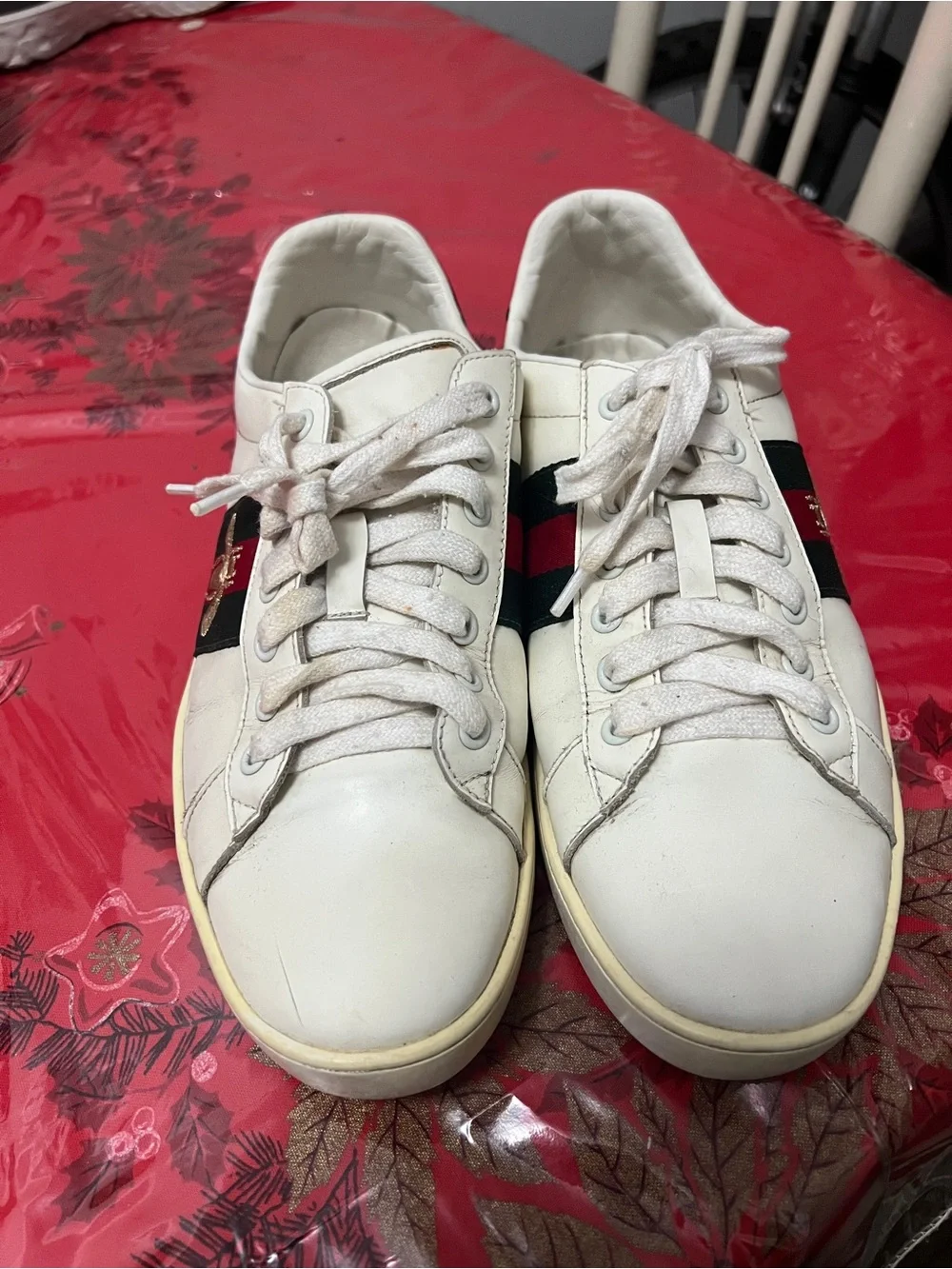 Gucci Ace Sneakers Men Strip Bee Leather Low Shoes Size US 9
