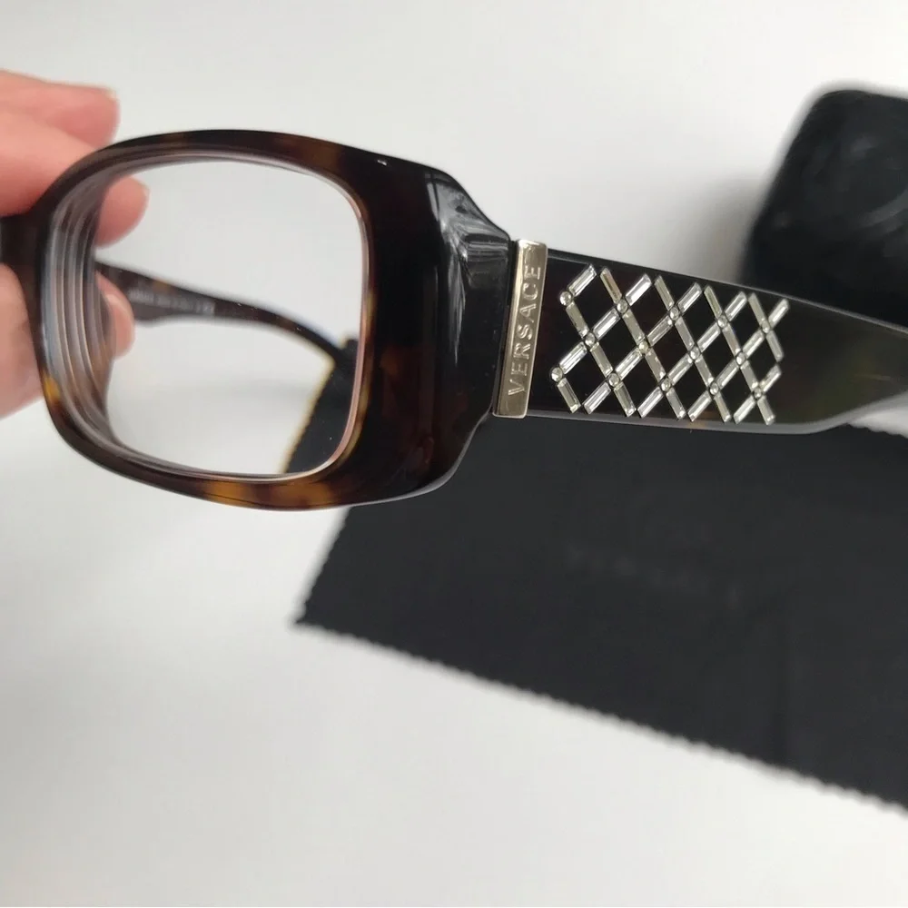Versace 3107-B Tortoise Crystal Eyeglass Frames 52-16-135 Italy