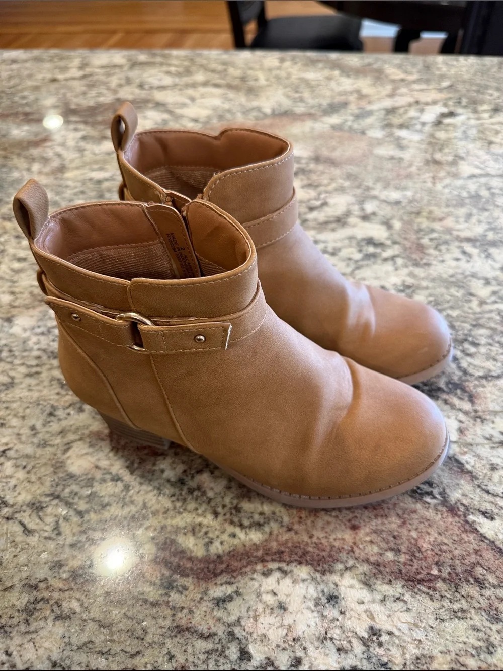 The Children's Place Little Girls Tan Ankle Boots with Buckle Strap