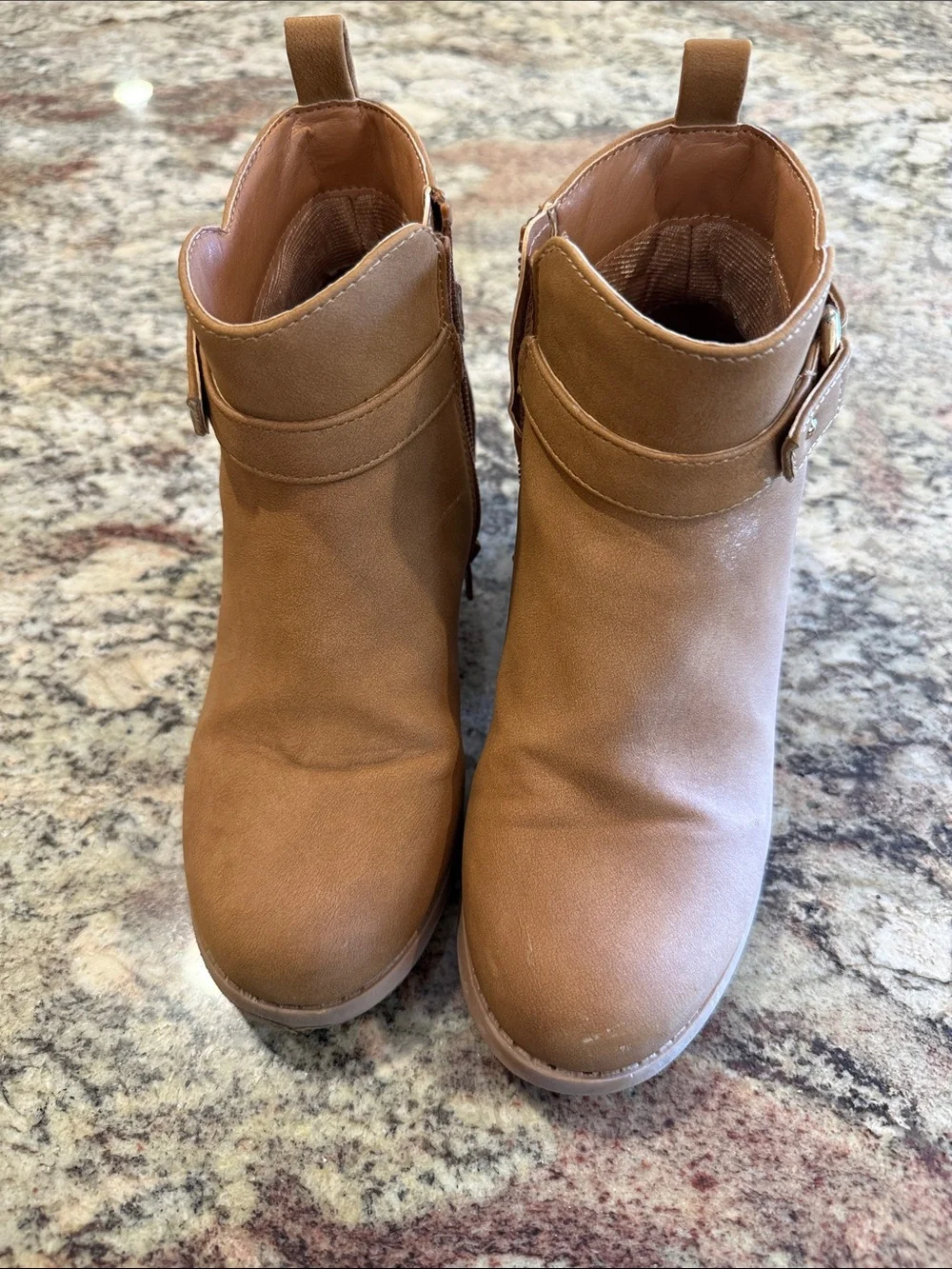 The Children's Place Little Girls Tan Ankle Boots with Buckle Strap