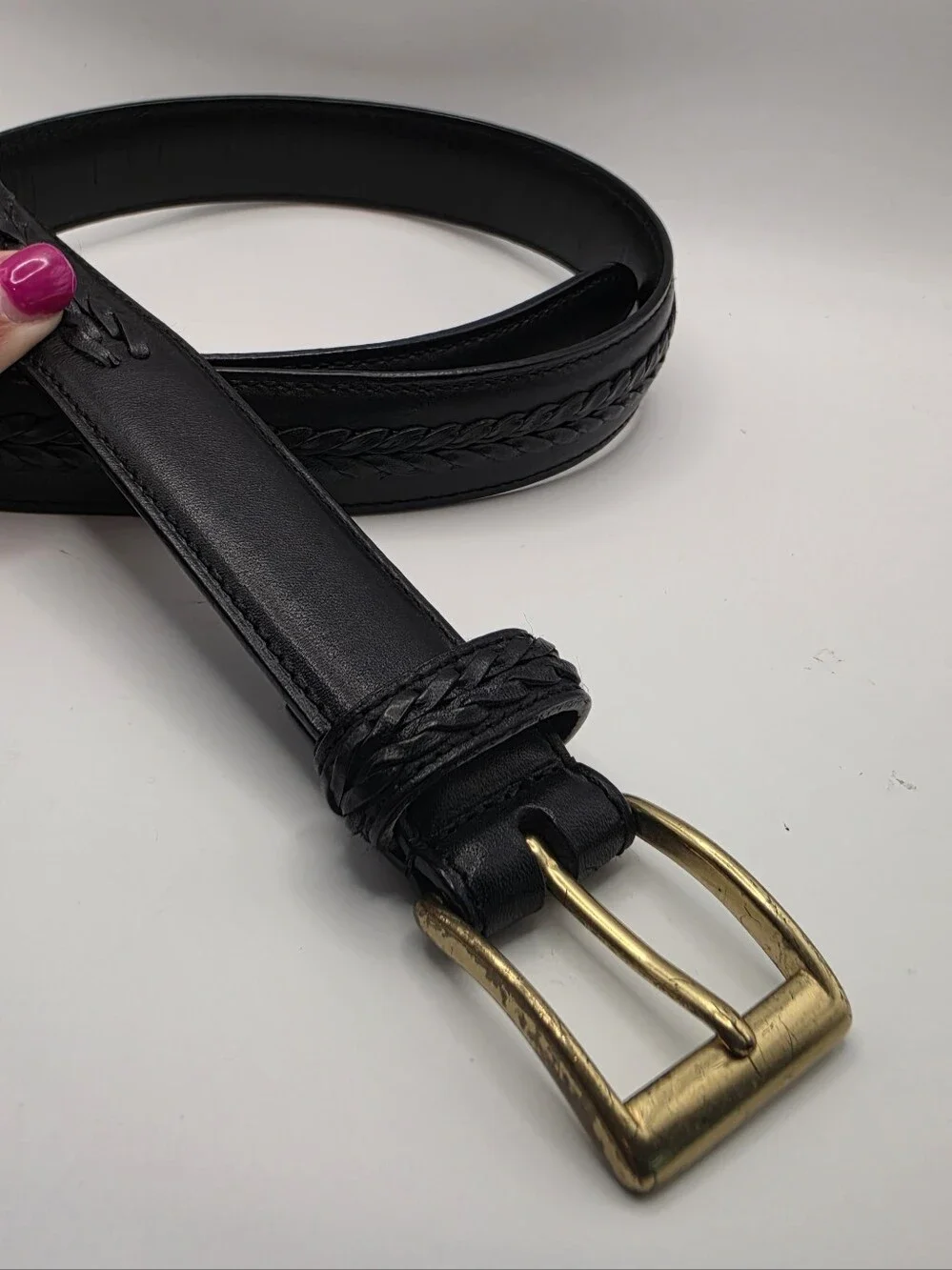Coach Black Leather Braided Belt Size 36 Brass Buckle Full Grain 6918 Classic