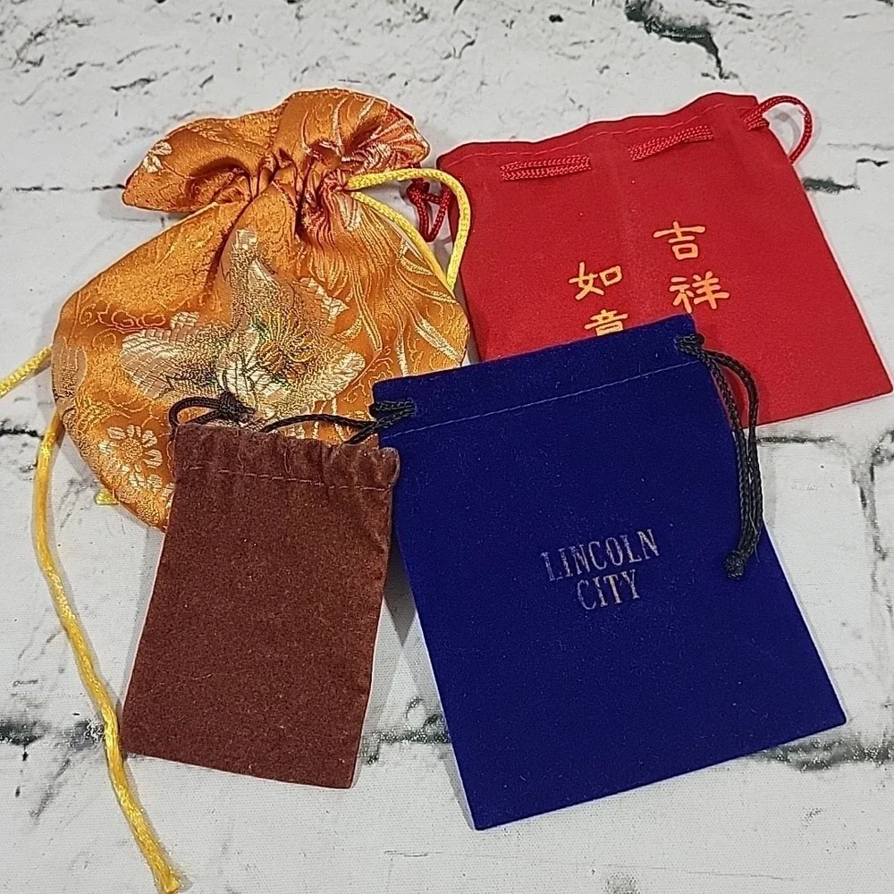 Vintage Jewelry Bags Mini Drawstring Velvet Brocade Sacks Lot Of 4