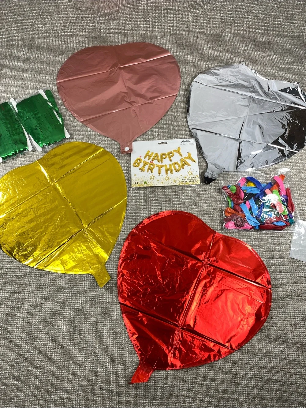 Happy Birthday Foil Heart Balloons - Red, Gold, Silver, Pink, Green