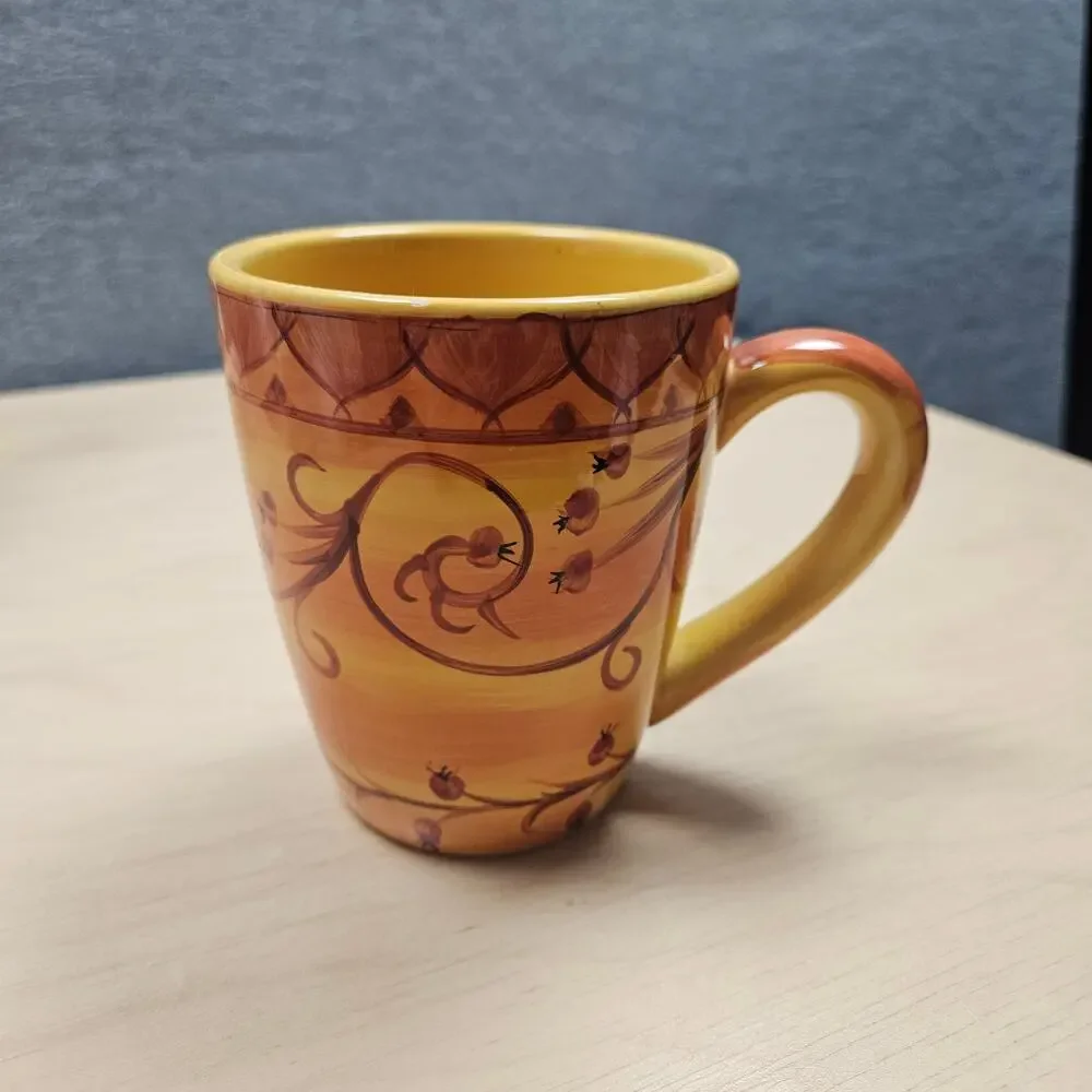 Lot 4 Pier 1 One Imports Karistan Hand Painted Art Pottery Coffee Tea Cup Mugs