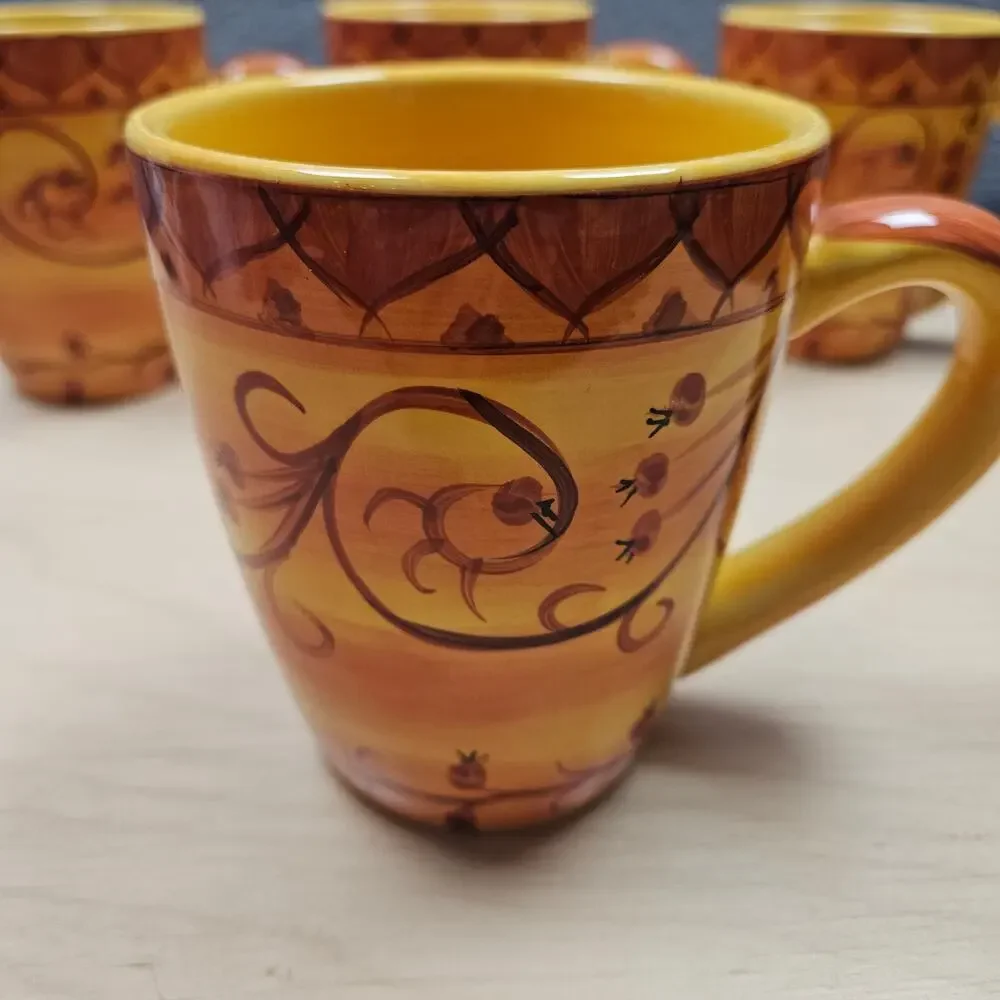 Lot 4 Pier 1 One Imports Karistan Hand Painted Art Pottery Coffee Tea Cup Mugs