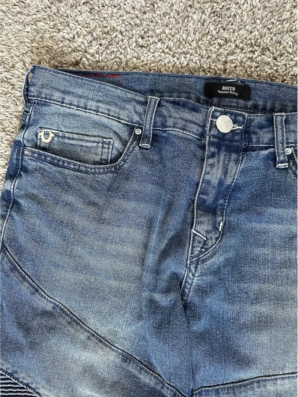 True Religion Rocco Moto Biker Rider Relaxed Skinny Jeans Stretch Size 32x32 New