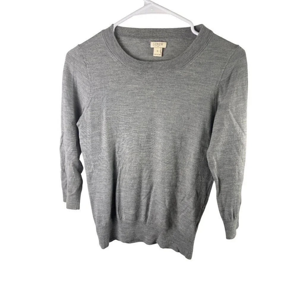 J. Crew Women's Gray Merino Wool Lightweight Crewneck Sweater Size S EUC