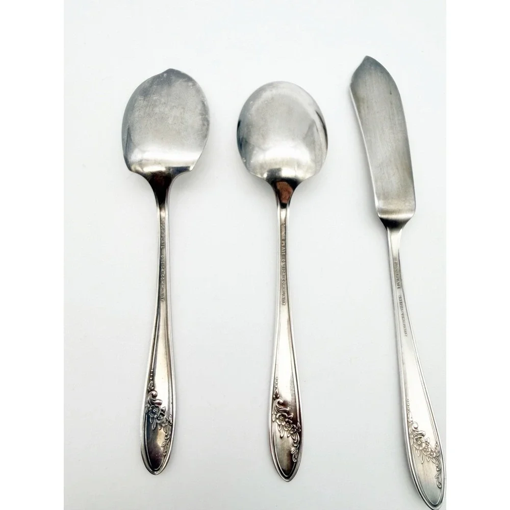 Vintage Queen Bess II Tudor Plate Oneida Community 3 Piece Serving Set‎ Flatware