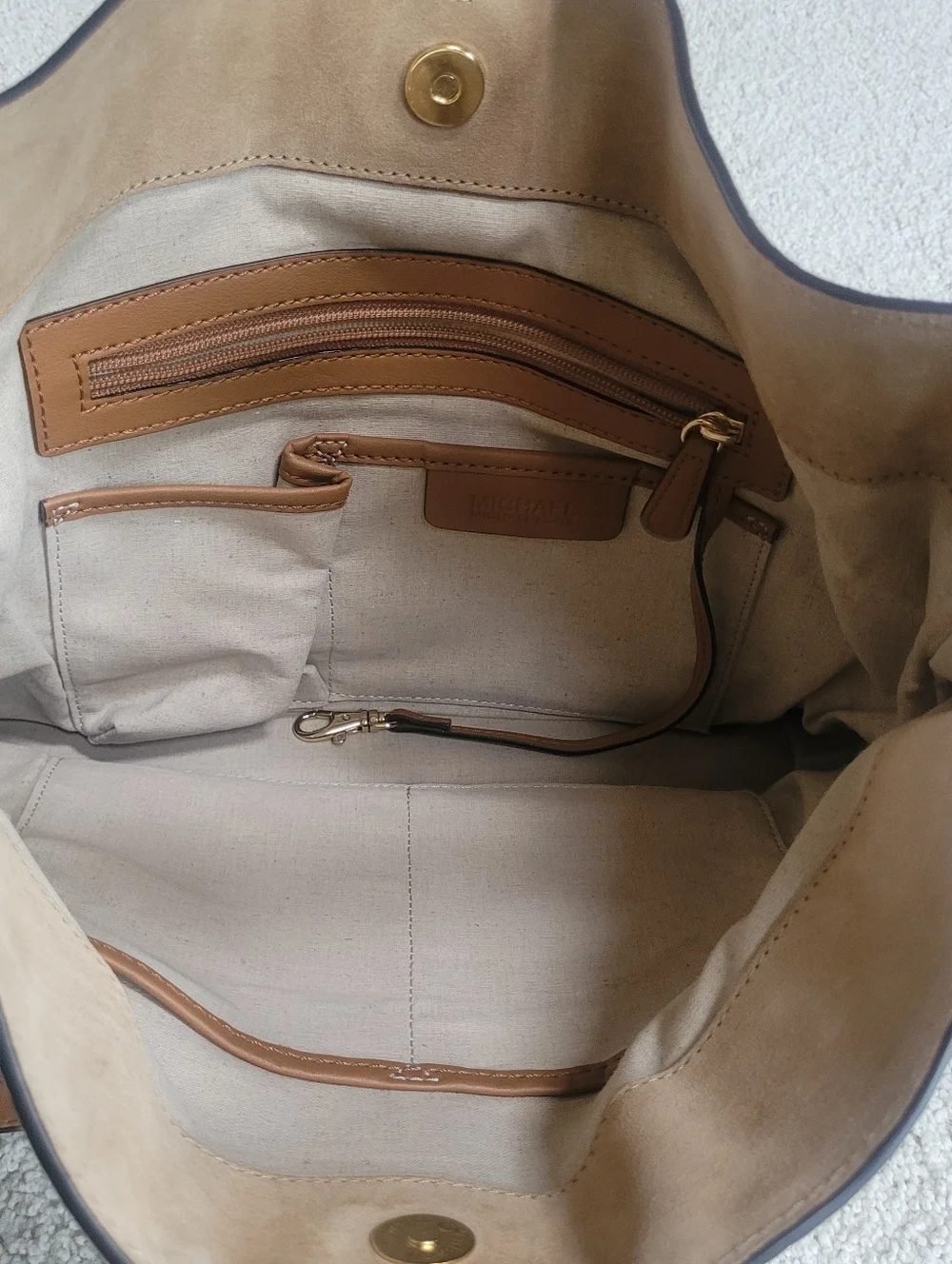 Michael Kors Vivian Brown & Tan Large Suede Leather Hobo Bag