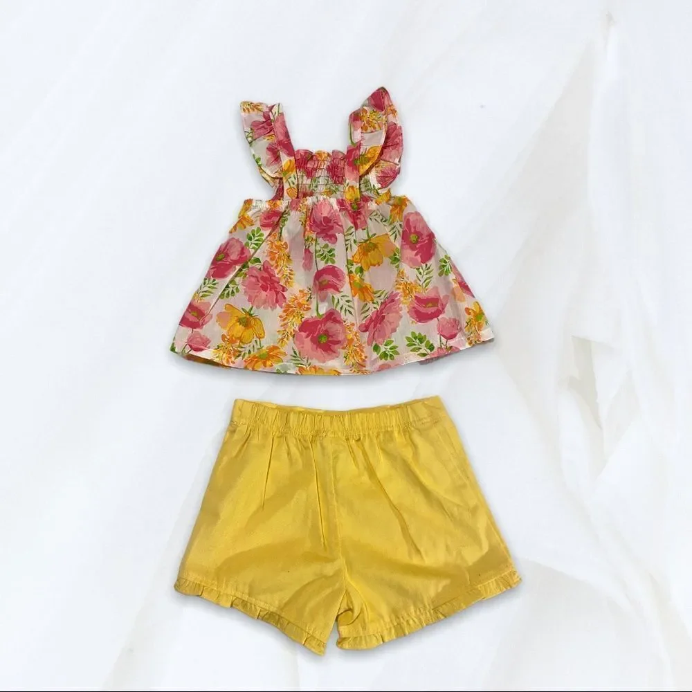 Vintage Floral Top & Yellow Shorts (4T) 80’s Park Bench Kids
