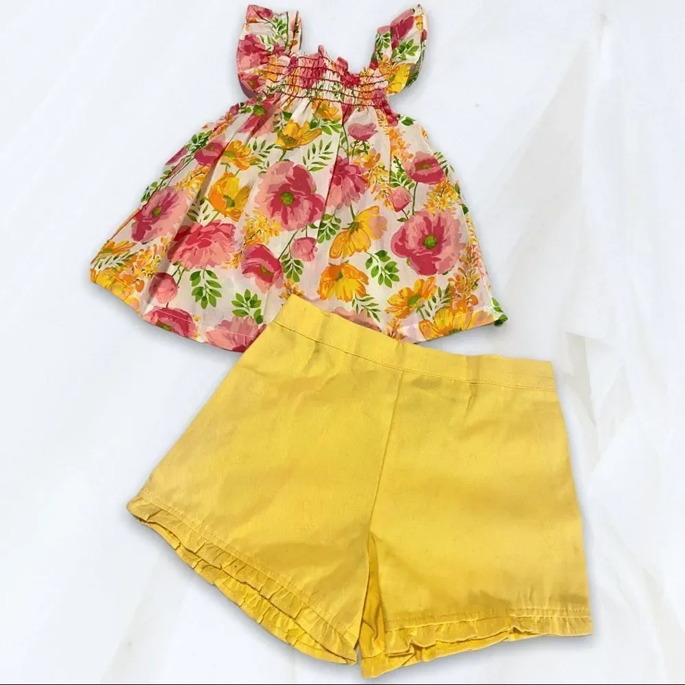 Vintage Floral Top & Yellow Shorts (4T) 80’s Park Bench Kids