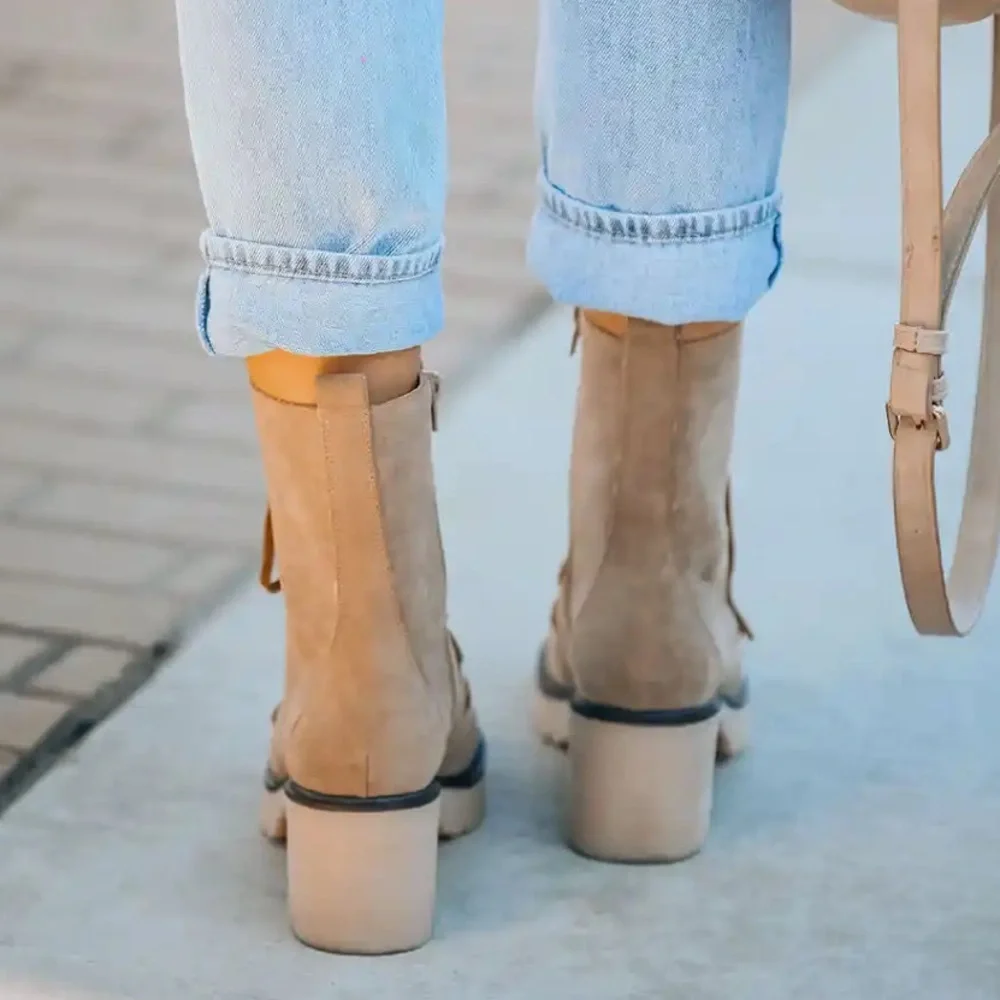 NWT Oasis Society Vegan Leather Suede Tan Lace Up Boots