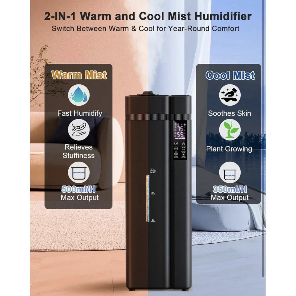 Zeova 13L/3.4Gal Humidifiers for Bedroom Ultrasonic Warm‎ & Cool Mist Humidifier