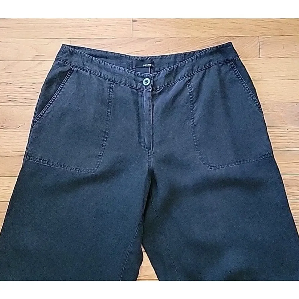H‎ M Hennes Black Linen Wide Leg Pants Mid Rise Unlined Boho Classic Lagenlook