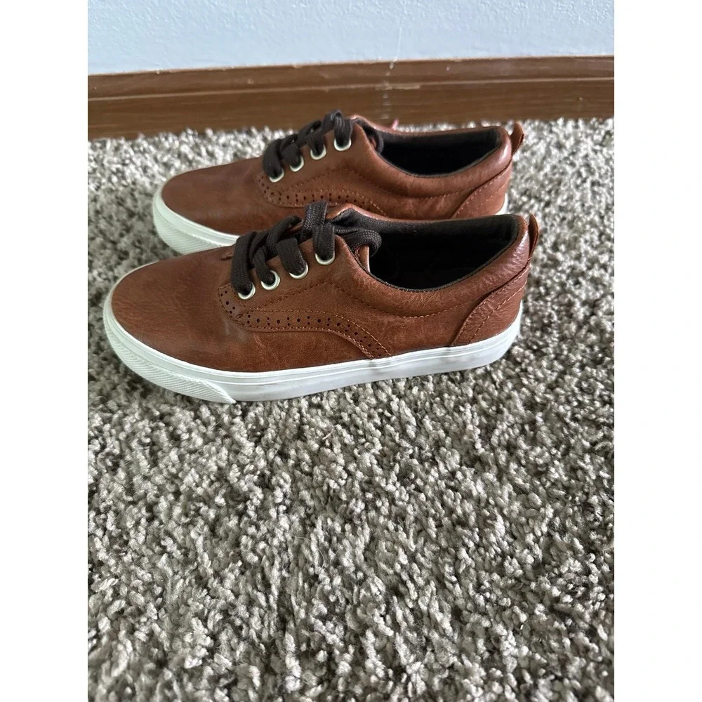 Old Navy Boys Brown Faux-Leather Oxford Sneakers Size 13
