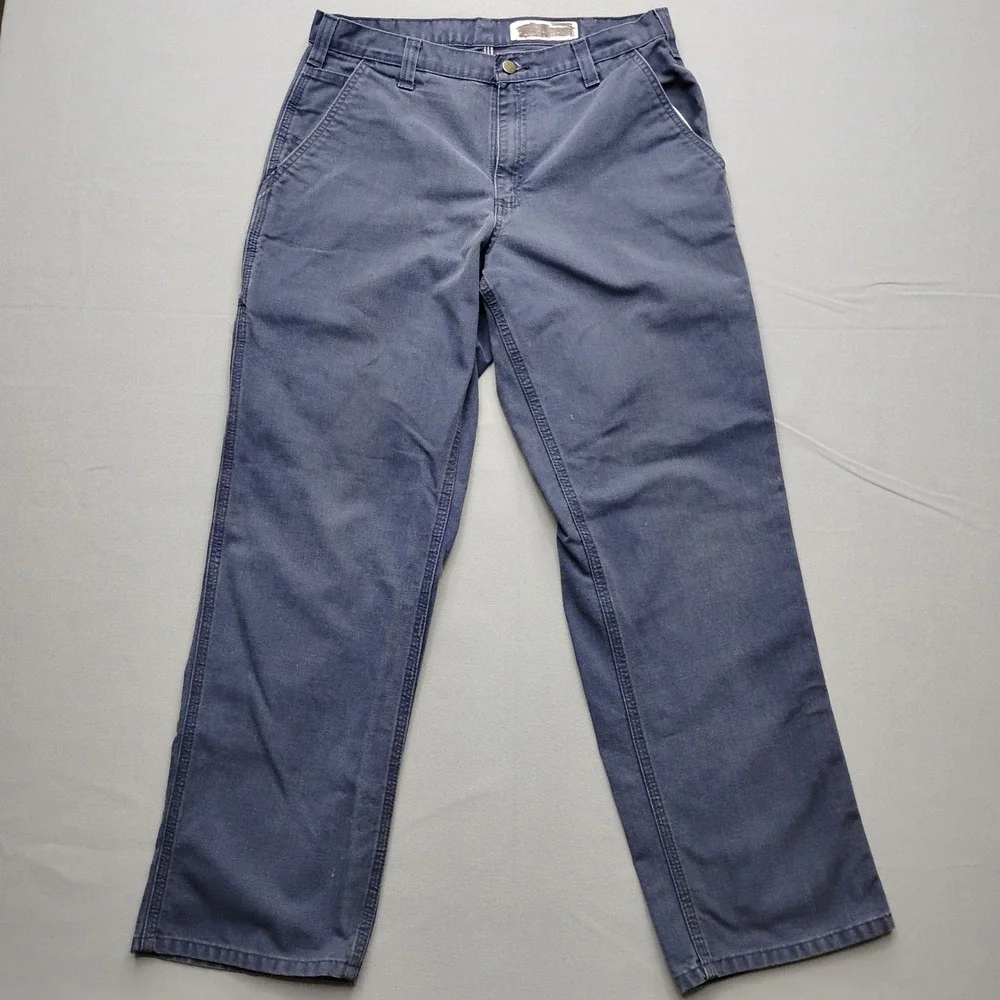 Carhartt Mens Dungaree Fit Canvas Work Pants Navy Blue 34x32 Utility Carpenter