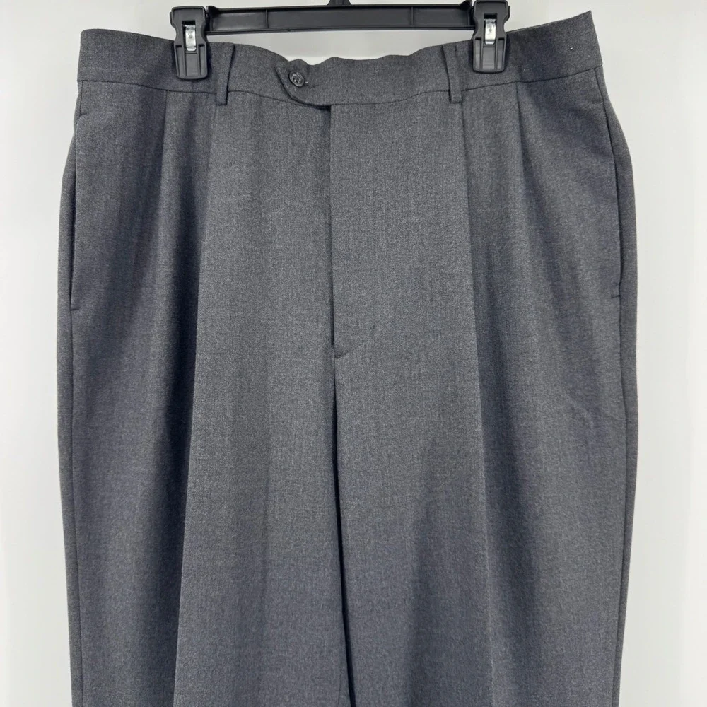 Banana Republic Mens 38L Wool Blend Pleated Cuffed Dress Pants Charcoal Grey