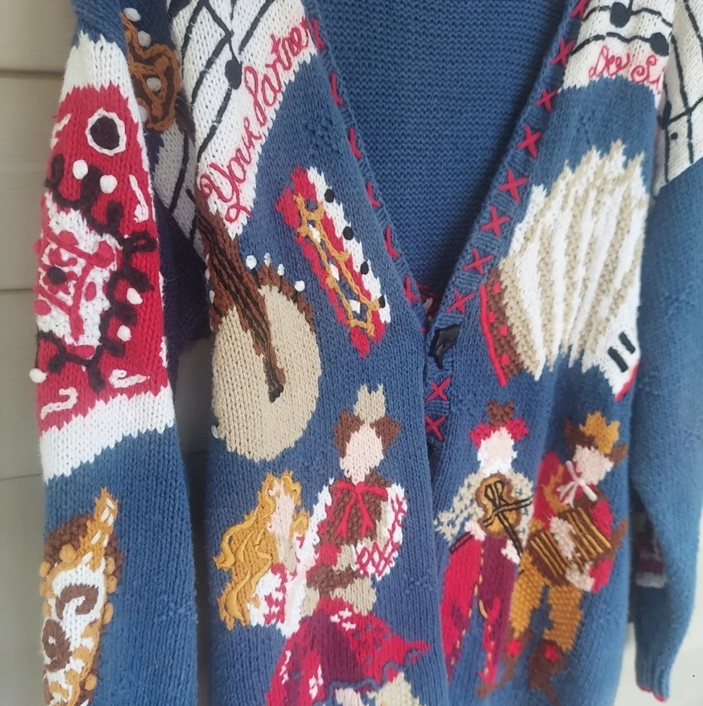 Vintage Belle Pointe Sweater Crochet Knit Cardigan Western Square Dance Country