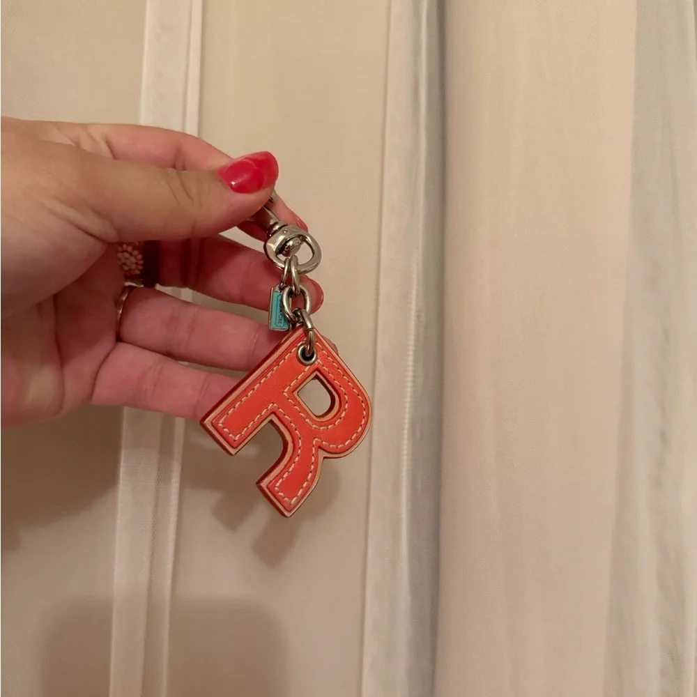 Coach Orange Letter R Leather Keychain