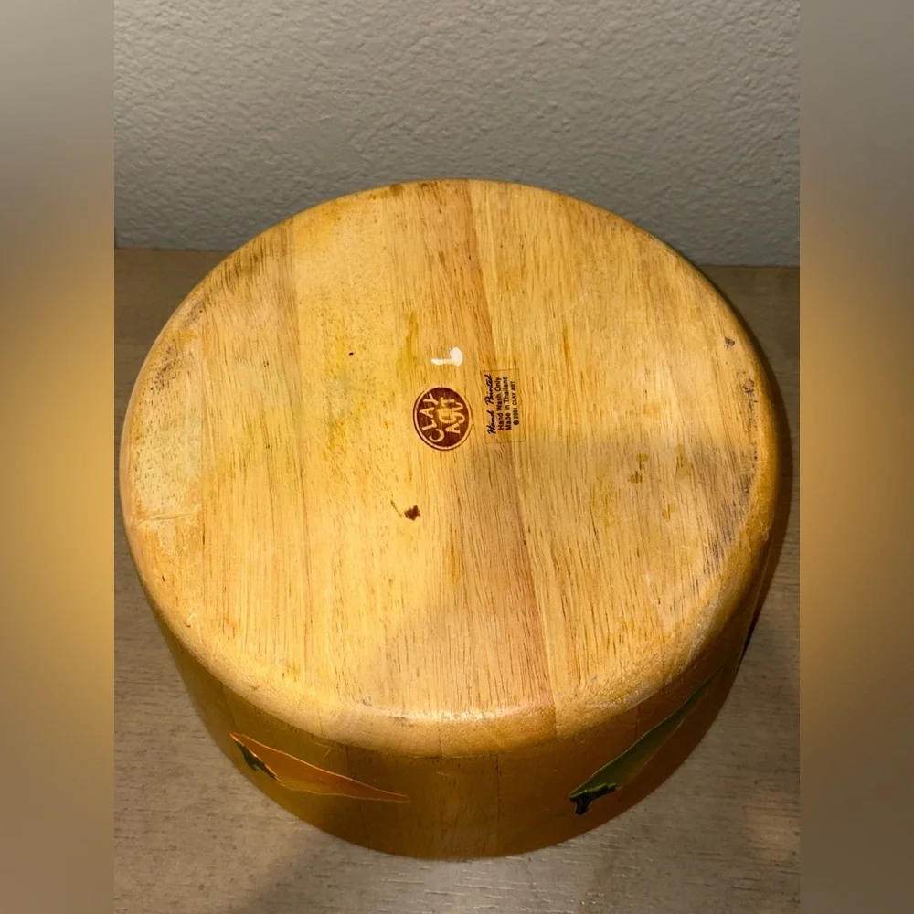 Wood Salad Bowl Red Hot Chili Peppers Clay Art Vintage